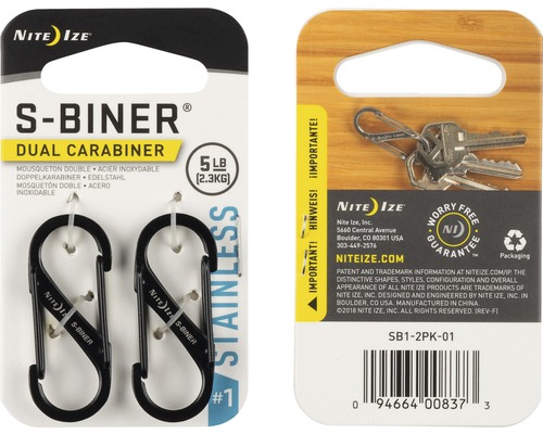 Nite Ize S-Biner Doppelkarabiner aus Edelstahl, 2,3 kg Traglast