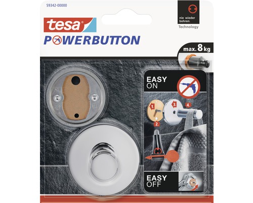 Tesa Powerbutton Haken zur Befestigung ohne Bohren, maximale Tragkraft acht Kilogramm