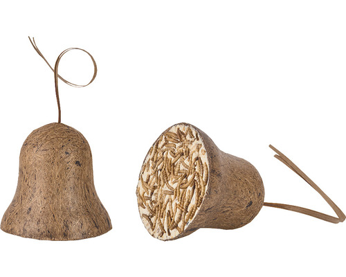 Meisenknödelglocke aus Kokosfaser mit Mehlwürmern