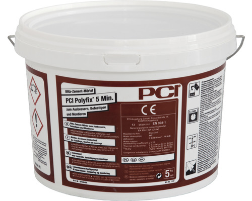 PCI Polyfix® 5 Min. Blitzzement Mörtel zum Ausbessern, Befestigen und Montieren 5 kg PCI Polyfix 5 Minuten Blitz Zementmörtel im Eimer