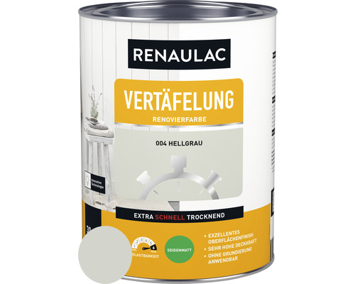 RENAULAC Vertäfelung Holzlack seidenmatt hellgrau 2,5 L Renaulac Wandfarbe Vertäfelung Renovierfarbe Hellgrau
