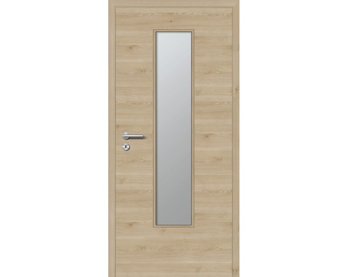 Holztür mit Glaseinsatz und Drückergarnitur