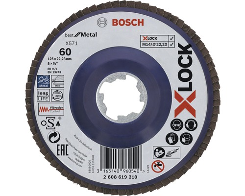 Schleifmopteller Fächerscheibe Best for Metal Ø 125x22,23 mm K60, X-LOCK Aufnahme Bosch X-Lock Fächerscheibe X571, Körnung 60, Durchmesser 125 Millimeter