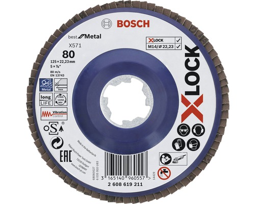 Schleifmopteller Fächerscheibe Best for Metal Ø 125x22,23 mm K80, X-LOCK Aufnahme Bosch X-Lock Schleifmopteller, Korngröße 80, Durchmesser 125 mm, geeignet für Metall