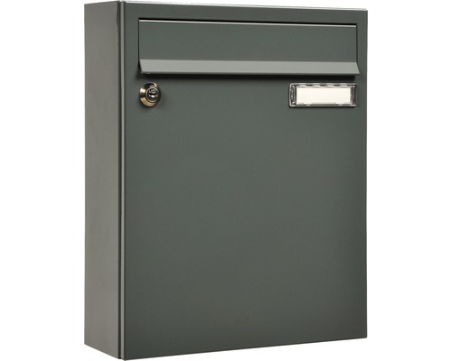 Briefkasten MEFA Sonate 133 BxHxT 260x330x110 mm pulverbeschichtet grau RAL 7012 Grauer Briefkasten mit Schloss und Namensschild