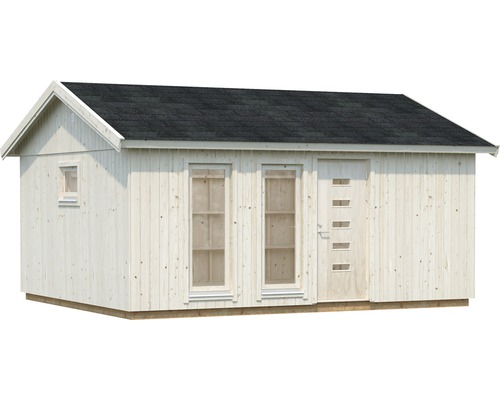 Gartenhaus aus Holz mit Dach, Fenstern und Tür