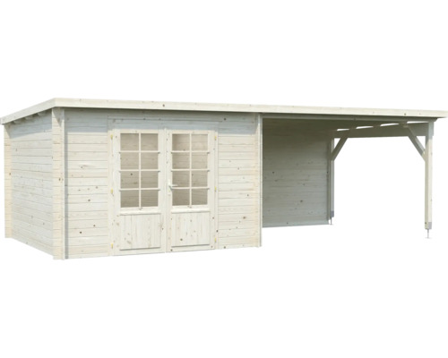 Gartenhaus aus Holz mit Doppeltür und Vordach