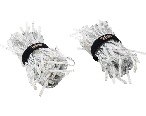 Zwei gebündelte LED-Lichterketten mit Kabelbindern