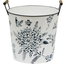 Dekorativer Pflanztopf mit Blumenmuster und Holzgriffen
