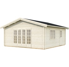 Gartenhaus aus Holz mit Fenstern und Doppeltür