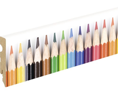 SKANDOR Sockelleiste digital bedruckt Stifte FU84L 15 x 80 x 2400 mm Sockelleiste mit Buntstiftmuster