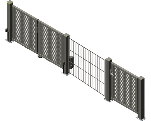 Zaunanlage mit Tor und Gitterelementen