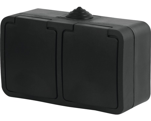 Steckdose 2-fach Aufputz Feuchtraum IP54 schwarz Schwarze Doppelsteckdose mit Klappdeckel