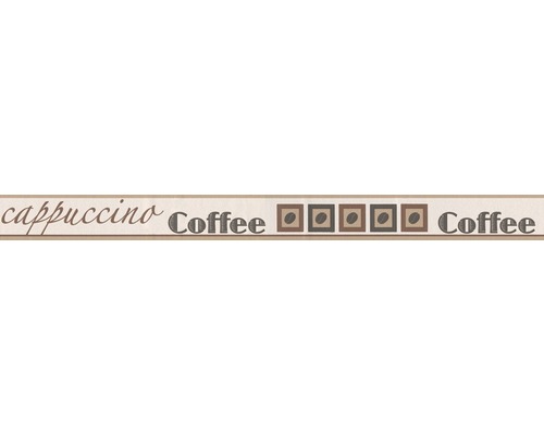 Bordüre selbstklebend Coffee beigebraun weiß 5 m x 5 cm Dekoratives Klebeband mit Cappuccino und Kaffeebohnen Motiven