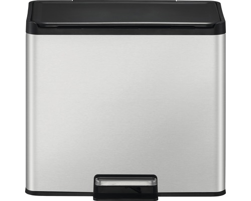 Treteimer aus Edelstahl mit schwarzem Deckel