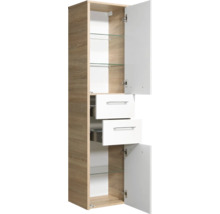 Hochschrank mit zwei Schubladen, zwei Türen und Glasböden