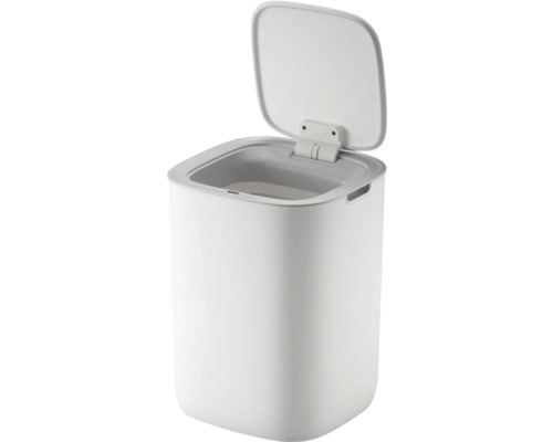 Weißer Abfalleimer mit offenem Deckel