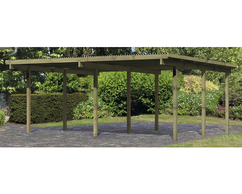 Doppelcarport Karibu Eco 1A PVC Platten ohne Beschläge 527x387 cm kesseldruckimprägniert