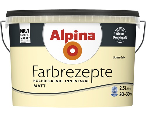 Alpina Farbrezepte Innenfarbe Lichtes Gelb in einem 2,5 Liter Eimer