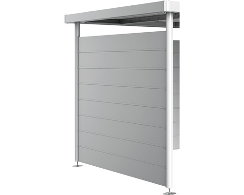 Seitenwand Biohort für Seitendach zu Gartenhaus HighLine H4 silber-metallic Sichtschutzelement mit horizontalen Paneelen und Metallrahmen