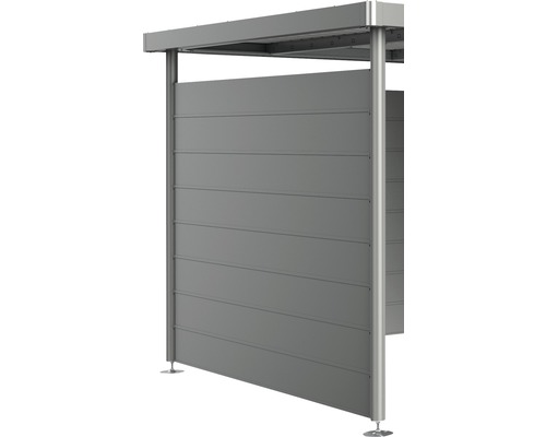 Seitenwand Biohort für Seitendach zu Gartenhaus HighLine H4 quarzgrau-metallic Überdachter Windschutz mit Stahlpfosten und horizontaler Paneelwand