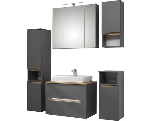Badezimmermöbelset mit Waschbecken, Spiegelschrank und Hochschrank