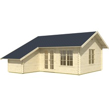 Holzgartenhaus mit Fenstern und Doppeltür