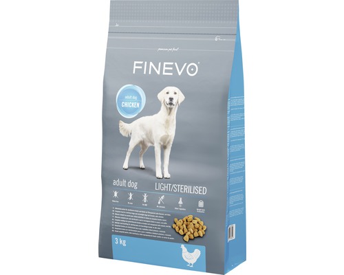 Hundefutter trocken FINEVO Sterilised Dog Huhn 3 kg Finevo Adult Dog Light/Sterilised Hundefutter mit Huhn in einer 3 Kilogramm Packung