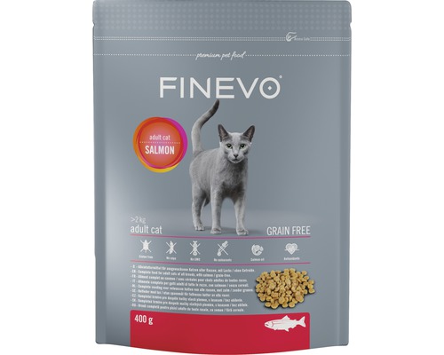 Katzenfutter trocken FINEVO Adult Cat Lachs getreidefrei 400 g Finevo Trockenfutter Lachs für ausgewachsene Katzen, 400 Gramm