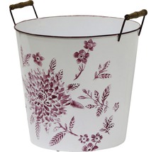 Blumentopf aus Metall mit Blumendekor und Holzgriffen