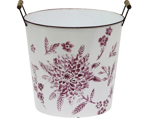 Blumentopf aus Metall mit Blumendesign und Holzgriffen