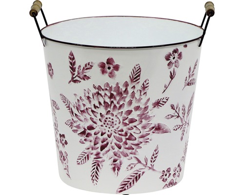 Blumentopf aus Metall mit Blumendekor und Griffen