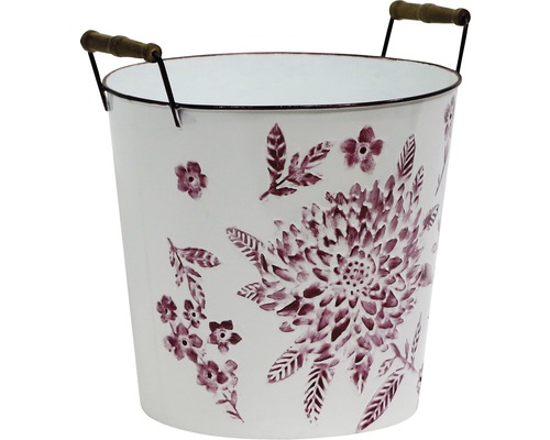 Dekorative Pflanzschale mit Blumenmuster und Holzgriffen