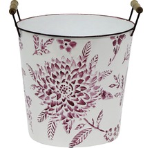 Blumentopf aus Metall mit Blumendekor und Holzgriffen