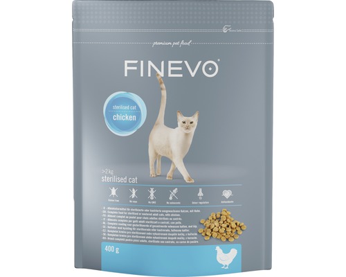 Katzenfutter trocken FINEVO Sterilised Cat Huhn 400 g FINEVO Katzenfutter für sterilisierte Katzen mit Huhn, 2 Kilogramm