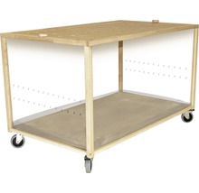 Rollbarer Pflanztisch aus Holz mit Ablagefläche und Belüftungslöchern