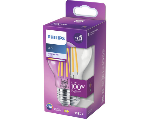 Philips LED Lampe, Kaltweiß, 10,5 Watt, E27 Sockel in Produktverpackung