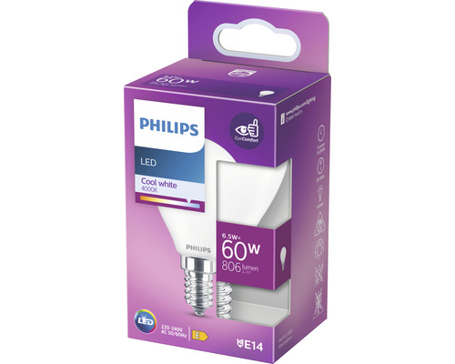 LED Lampe Philips E14/6,5W(60W) 806 lm 4000 K Tropfenform Neutralweiß Milchglas