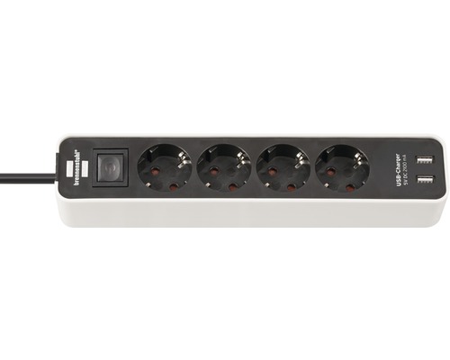 Steckdosenleiste 4-fach 2x USB-Ladebuchsen 45° Anordnung Schalter 3G1,5 weiß/schwarz 1,5 m
