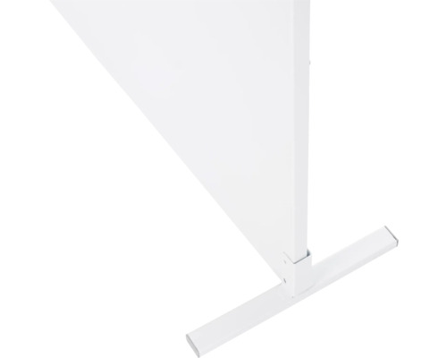 Detailansicht eines weißen Raumteilers mit T-Fuß
