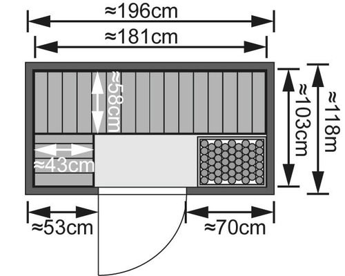 Elementsauna Karibu Mariado inkl. 9 kW Ofen u.integr.Steuerung ohne Dachkranz mit bronzierter Ganzglastüre