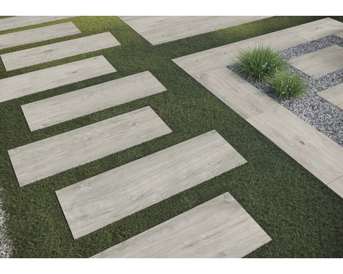 FLAIRSTONE Feinsteinzeug Terrassenplatte Wood Light Grey rektifizierte Kante 120 x 40 x 2 cm