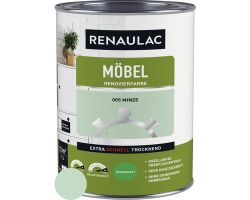RENAULAC Möbellack Holzlack seidenmatt minze 1 L Renaulac Möbelfarbe 1 Liter Dose