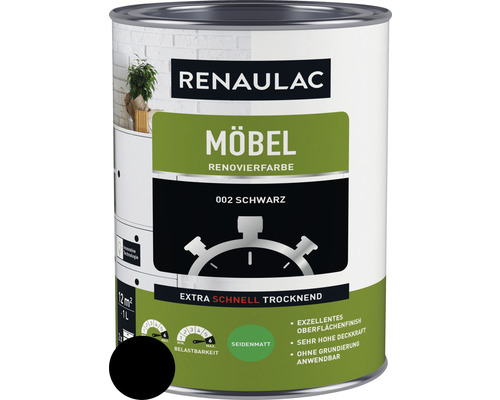 RENAULAC Möbellack Holzlack seidenmatt schwarz 1 L Renaulac Möbelfarbe Schwarz, Renovierfarbe im Farbeimer