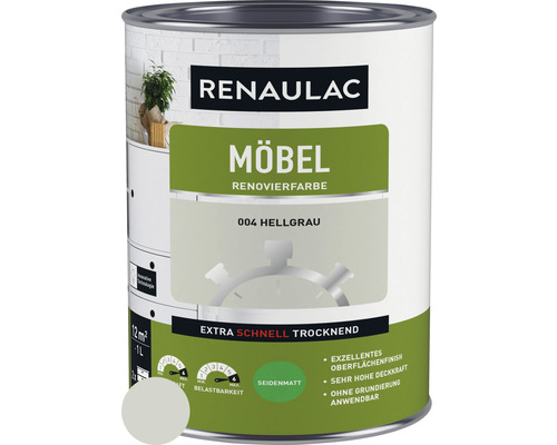 RENAULAC Möbellack Holzlack seidenmatt hellgrau 1 L Renaulac Möbel Renovierfarbe 004 Hellgrau in einer Dose
