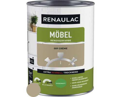 RENAULAC Möbellack Holzlack seidenmatt crème 1 L Renaulac Möbelfarbe 009 Crème in einer Dose