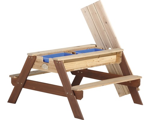 Sand-, Wasser- und Picknicktisch axi 90x80x56 cm braun Kindersitzgruppe mit Sandkastenfunktion und aufklappbarer Tischplatte