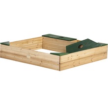 Quadratischer Sandkasten aus Holz mit Abdeckung