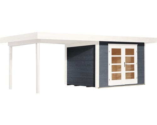 Holzgartenhaus mit Doppeltür und Carport