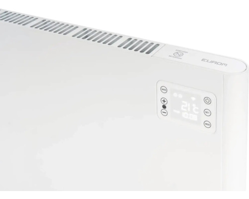 Detailansicht eines weißen Heizkörpers mit digitalem Display von Eurom